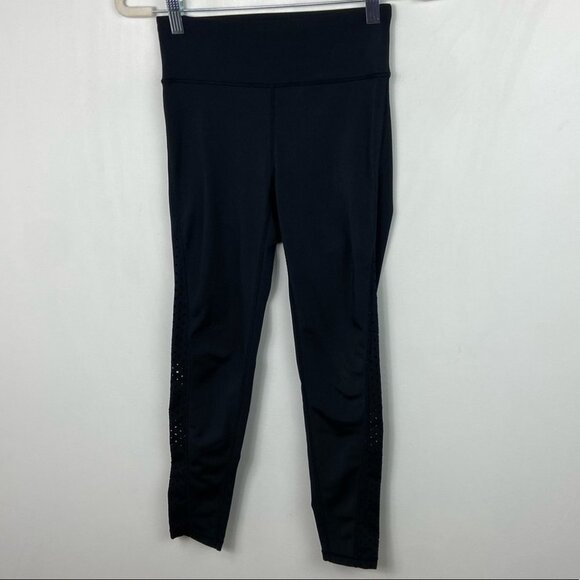 Nanette Lepore Black Mesh Panel Leggings High Rise Size Small Stretch High‎ Rise - Picture 12 of 12